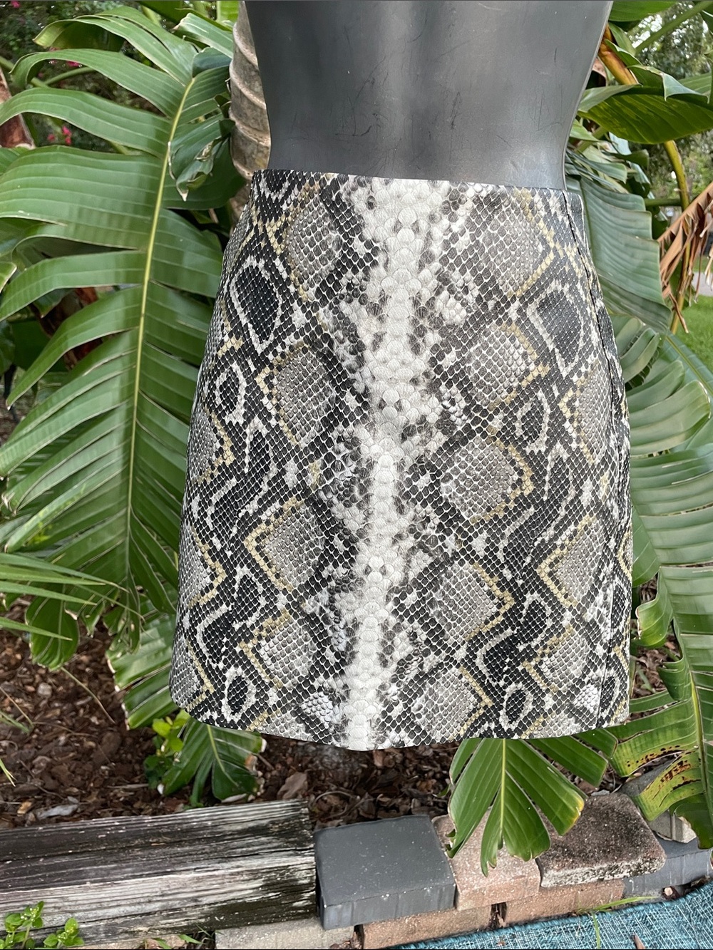 snake print vegan leather skirt with exposed zipper